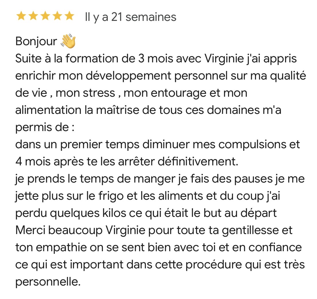Capture originale de l’avis Google de Julie, cinq étoiles